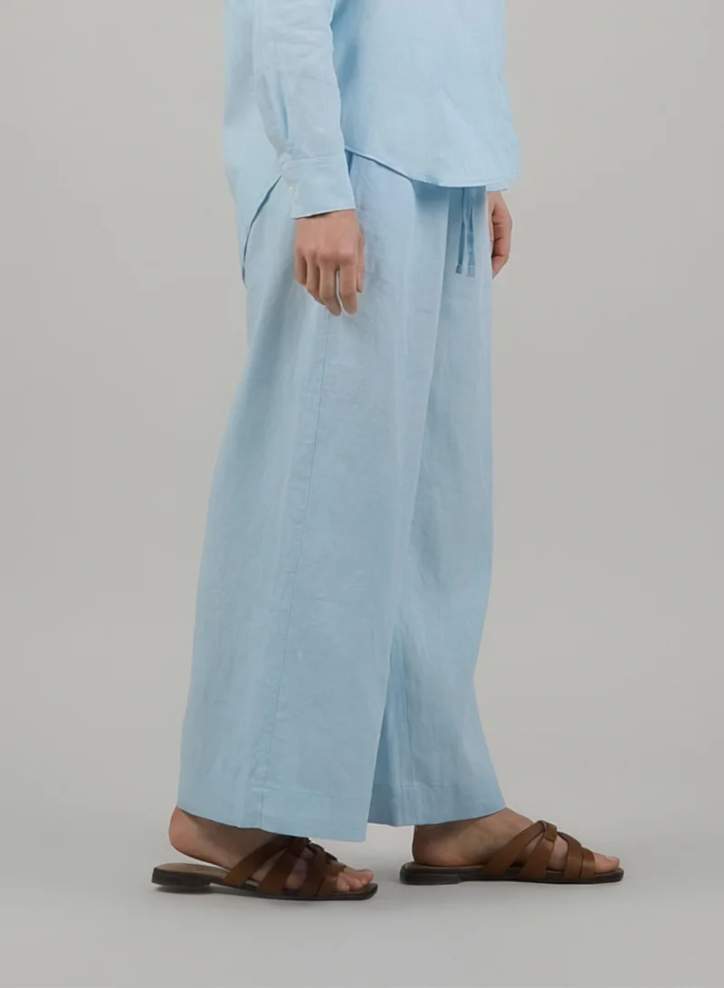 Just Nature Blue 100% Linen Wide Leg Trousers for Women | Best Price UAE